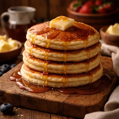 Image of Fluffy Buttermilk Pancakes with Maple Butter Syrup