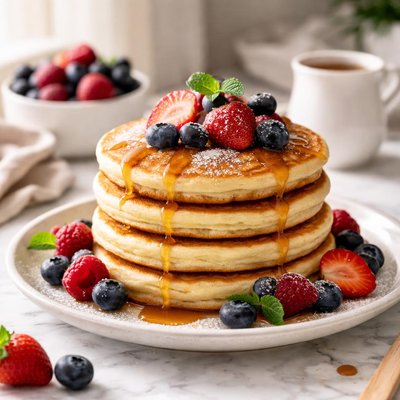 Image of Vegan Fluffy Pancakes with Berries