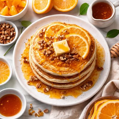 Image of Fluffy Pancakes with Orange Maple Syrup