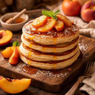 Image of Fluffy Peach Pancakes