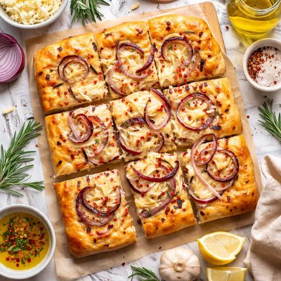 Image of Focaccia with Cheese and Onion Topping