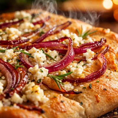 Image of Focaccia with Onions Rosemary and Feta Cheese
