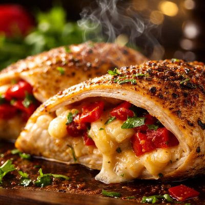 Image of Fontina Cheese and Red Sweet Pepper Stuffed Chicken Breasts
