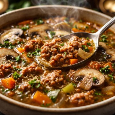Image of Food and Wine Sausage and Mushroom Soup