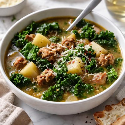 Image of Food Wine Kale and Potato Soup with Turkey Sausage