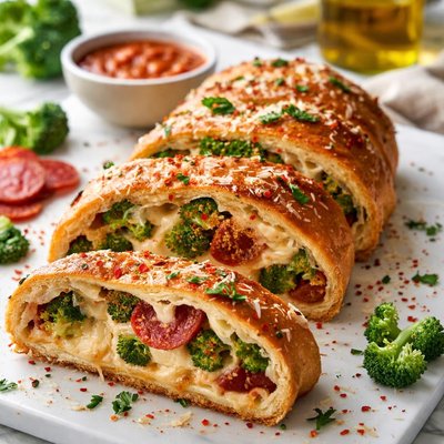 Image of Four Cheese Broccoli and Pepperoni Bread