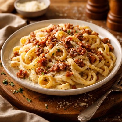 Image of Four Cheese Fettuccine Alfredo with Pancetta Prosciutto