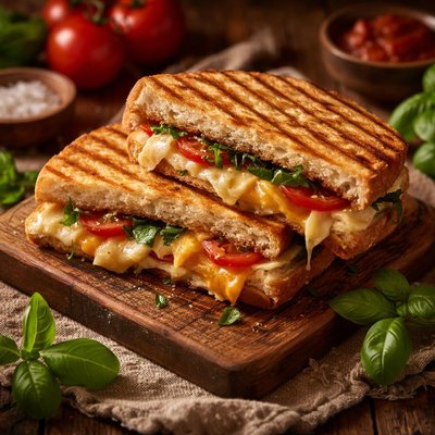 Image of Four Cheese Panini with Basil Tomatoes