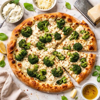 Image of Four Cheese White Broccoli Pizza Easy