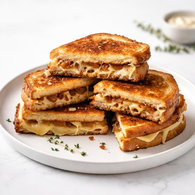 Image of Four Grilled Cheese Sandwich with Onions