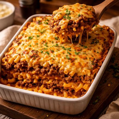 Image of Four Layer Hamburger and Macaroni Casserole