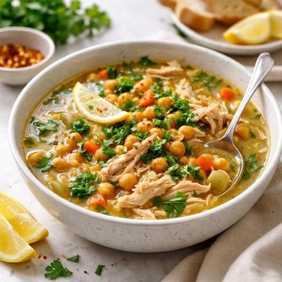 Image of Fragrant Chicken Soup with Chickpeas and Vegetables
