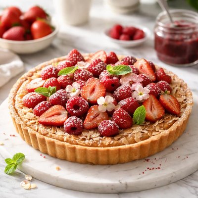Image of Frangipane Tart with Strawberries and Raspberries