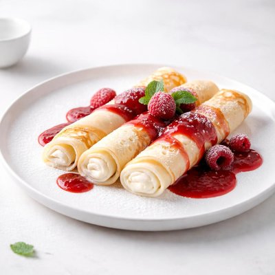 Image of French Cream Crepes with Raspberry Sauce