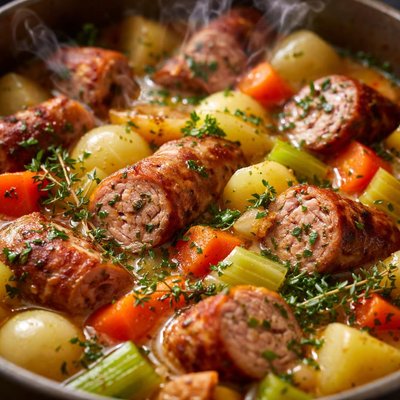Image of French Gourmet Pork Sausage and Vegetable Stew