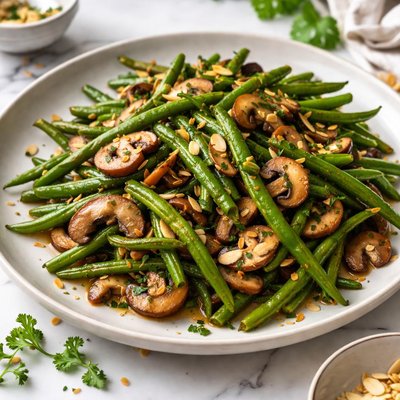 Image of French Green Beans Sauted with Mushrooms and Almonds