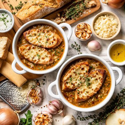 Image of French Onion Soup with Browned Garlic