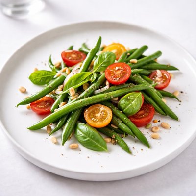 Image of French String Beans Green Beans Tomato Basil Salad