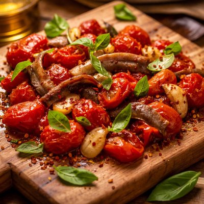 Image of Fresh Chunky Roasted Tomatoes with Anchovies Garlic Basil