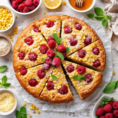 Image of Fresh Corn Cake with Raspberries