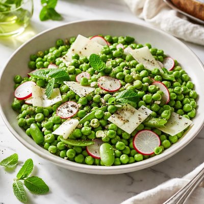 Image of Fresh English Pea Salad with Mint and Pecorino
