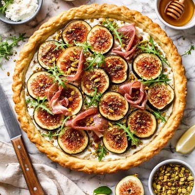 Image of Fresh Fig Ricotta and Prosciutto Pie
