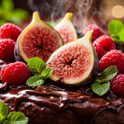 Image of Fresh Figs and Raspberries with Mint Infused Ganache