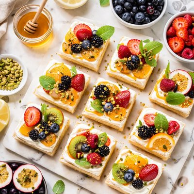 Image of Fresh Fruit Dessert with Honey Wine Squares