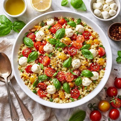 Image of Fresh Mozzarella Tomato and Basil Couscous Salad