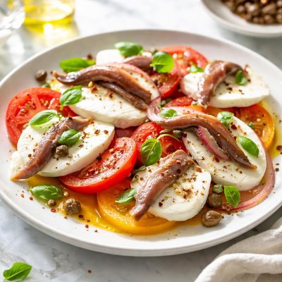Image of Fresh Mozzarella Tomatoes with Anchovy