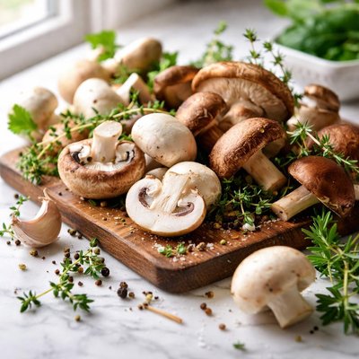 Image of Fresh Mushrooms with Herbs