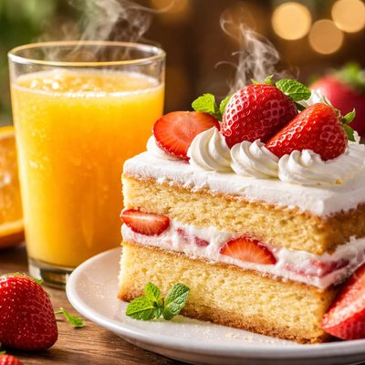 Image of Fresh Oj and Strawberry Cream Cake