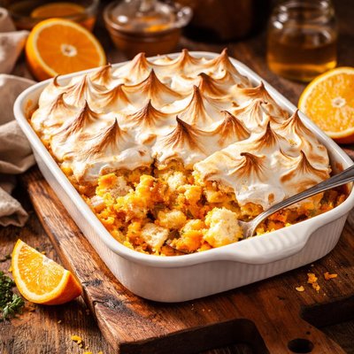 Image of Fresh Orange Bread Pudding with Meringue Topping