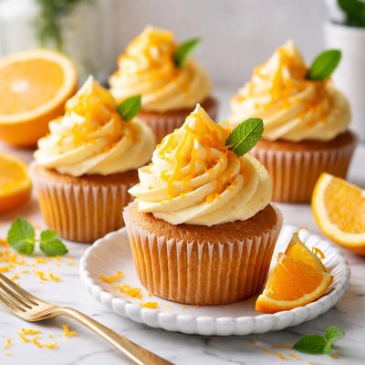 Image of Fresh Orange Cupcakes with Orange Icing