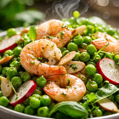 Image of Fresh Pea Salad with Shrimp and Almond Slices