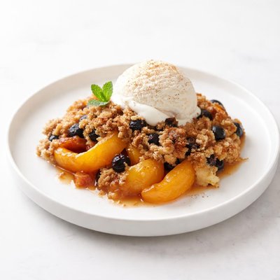 Image of Fresh Peach Cobbler W Blueberry Muffin Crust
