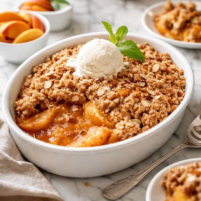 Image of Fresh Peach Cobbler with Almond Crunch Topping