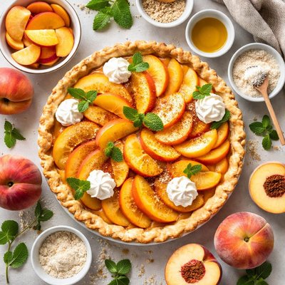 Image of Fresh Peach Pie No Bake with Oil Pastry Crust