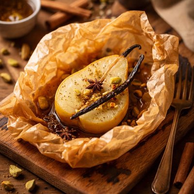 Image of Fresh Pear En Papillote with Vanilla and Cardamom