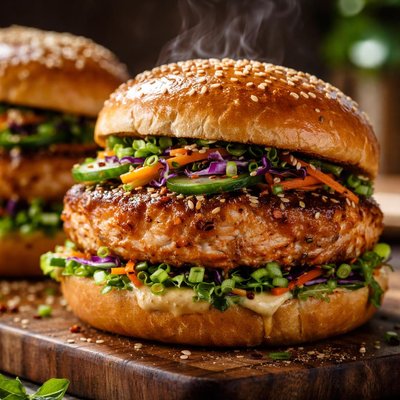 Image of Fresh Salmon Burgers with Hoisin and Ginger Low Fat