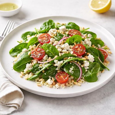 Image of Fresh Spinach and Couscous Salad Feta Cheese