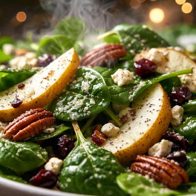 Image of Fresh Spinach Pear Salad with Poppy Seed Dressing