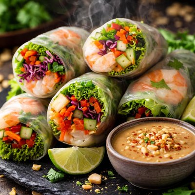 Image of Fresh Spring Rolls with Peanut Sauce