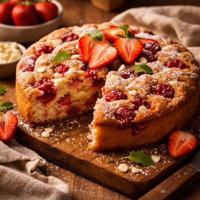 Image of Fresh Strawberry Cake with White Chocolate Chips