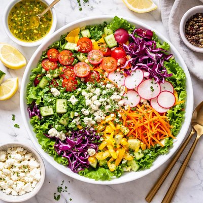 Image of Low Fat Fresh Vegetable Salad with Lemon-Herb Dressing