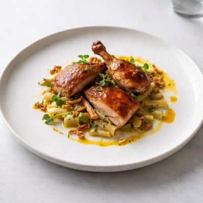 Image of Fricassee of Game Hen with Creamy Leeks and Vadouvan