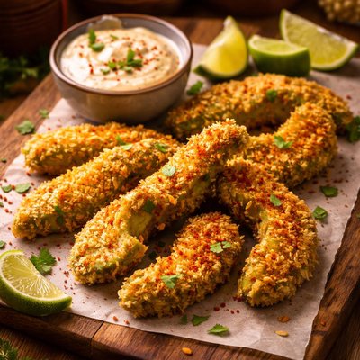 Image of Fried Avocado Slices with Spicy Lime Cream