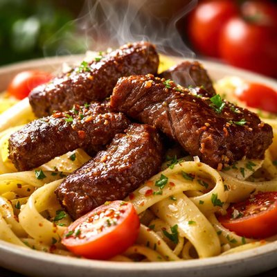 Image of Fried Beef and Pasta