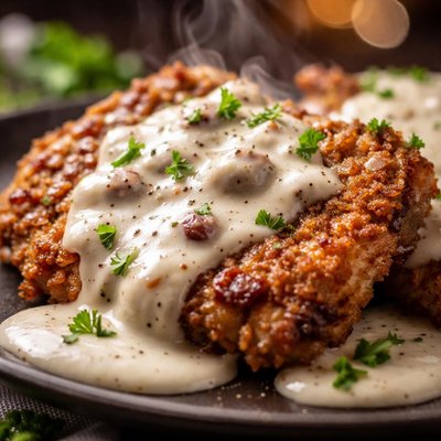 Image of Fried Breakfast Chops with Gravy