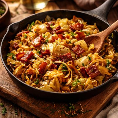 Image of Fried Cabbage and Bacon with Onion